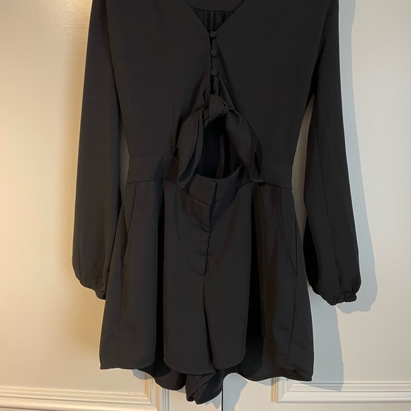 Gilbert black romper with front cut-out and tie - Picture 2 of 5